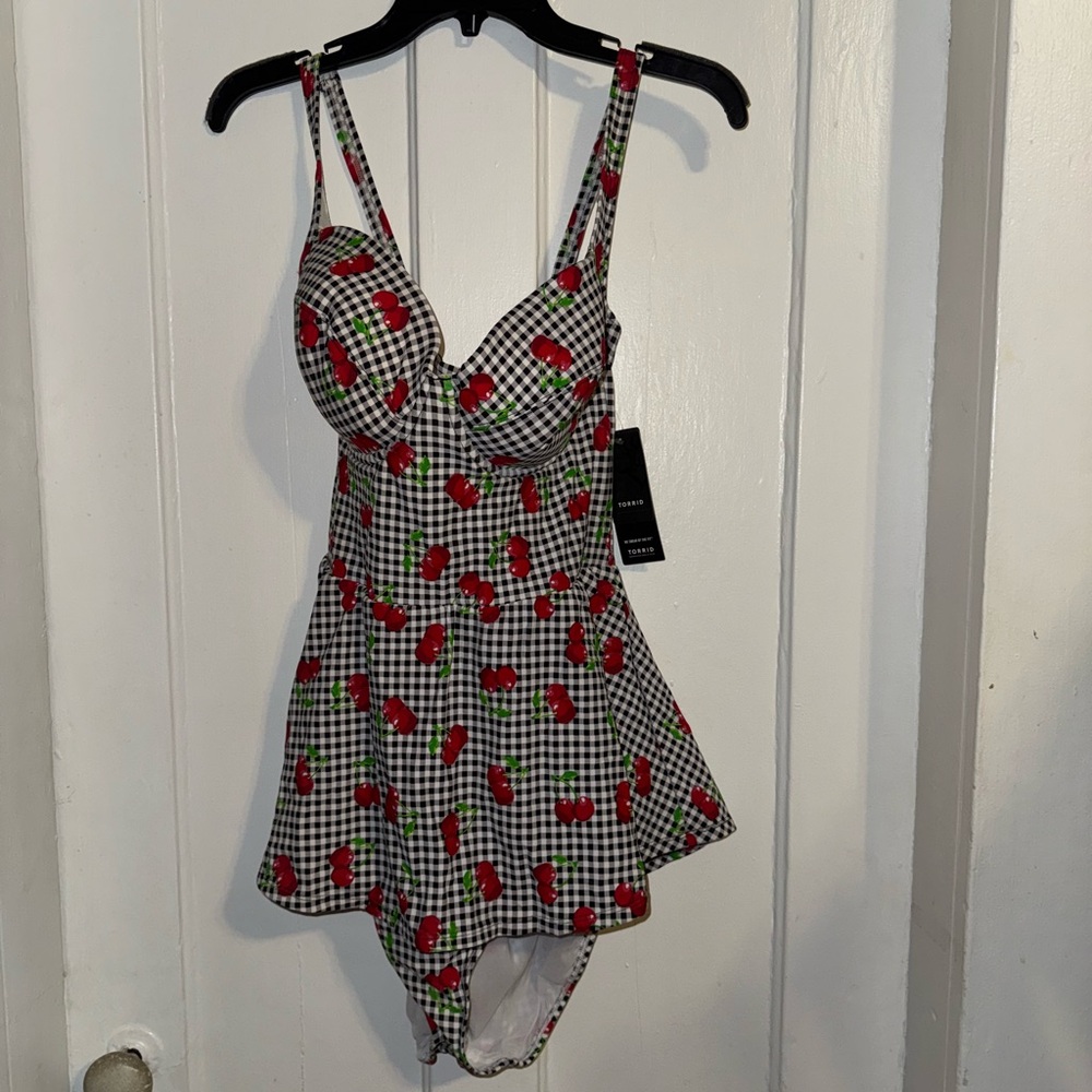 Torrid size 2 cherry pinup swim dress NWT